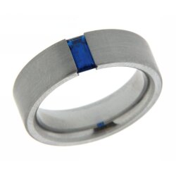 Ring m. synth. Spinell blau 6 x 3 mm bag. Edelstahl