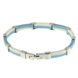 Armband Kautschuk/Stahl hellblau-weiß 21 cm