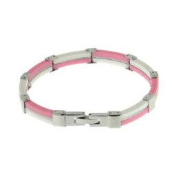 Armband Kautschuk/Stahl pink-weiß 21 cm
